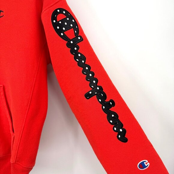 Champion Hoodie Womens Small Orange Reverse Weave Spellout Pullover Orange black - Picture 3 of 12